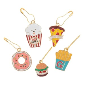 5 maskemarkører: popcorn, donut, chips, burger, is