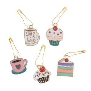 5 maskemarkører: muffins, kake, te, kaffe