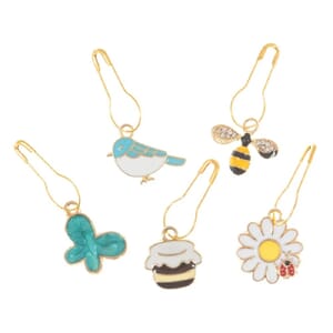 5 maskemarkører: bie, fugl, honning, blomst